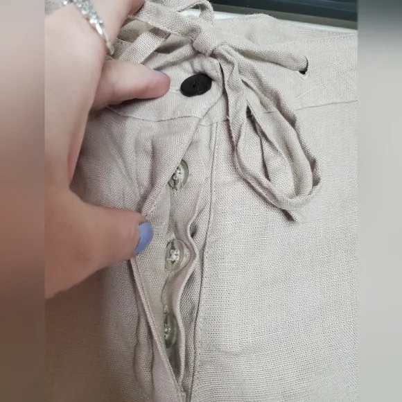 Fabindia Linen Pants Size XL Womens Highwaist Cropped Coastal - Picture 3 of 11